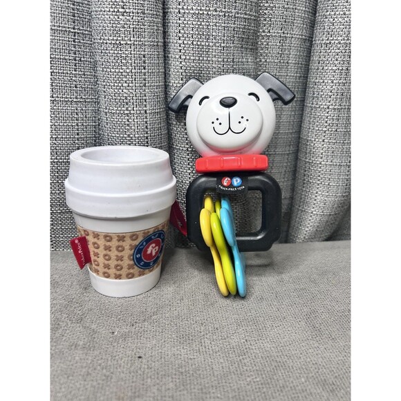 Fisher Price DOG Puppy Pals Clackers Coffee Latte Mirror Baby Toy Rattle Teether - Picture 1 of 14